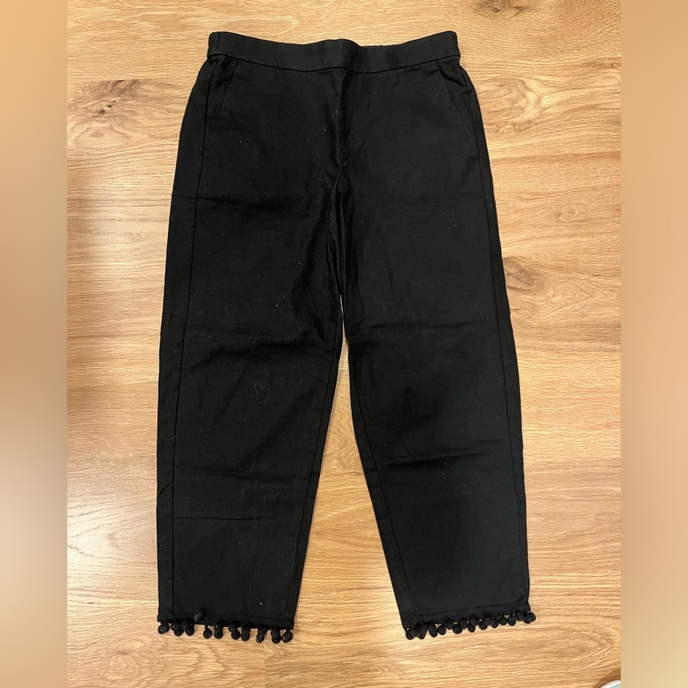 J crew Straight leg linen pants with pom pom detail